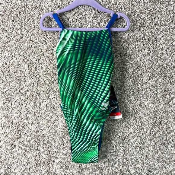 Speedo Swimsuit Girls 20 Warped Weave Flyback Geometric One Piece NWT - Picture 1 of 8